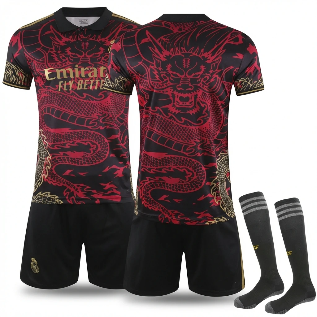 Real Madrid China Dragon series black and red jerseys
