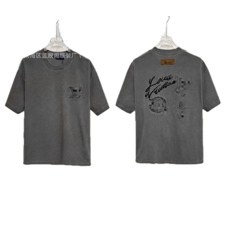 Louis Vuitton Embroidered Streetwear Dark Grey Short-sleeve T-shirt