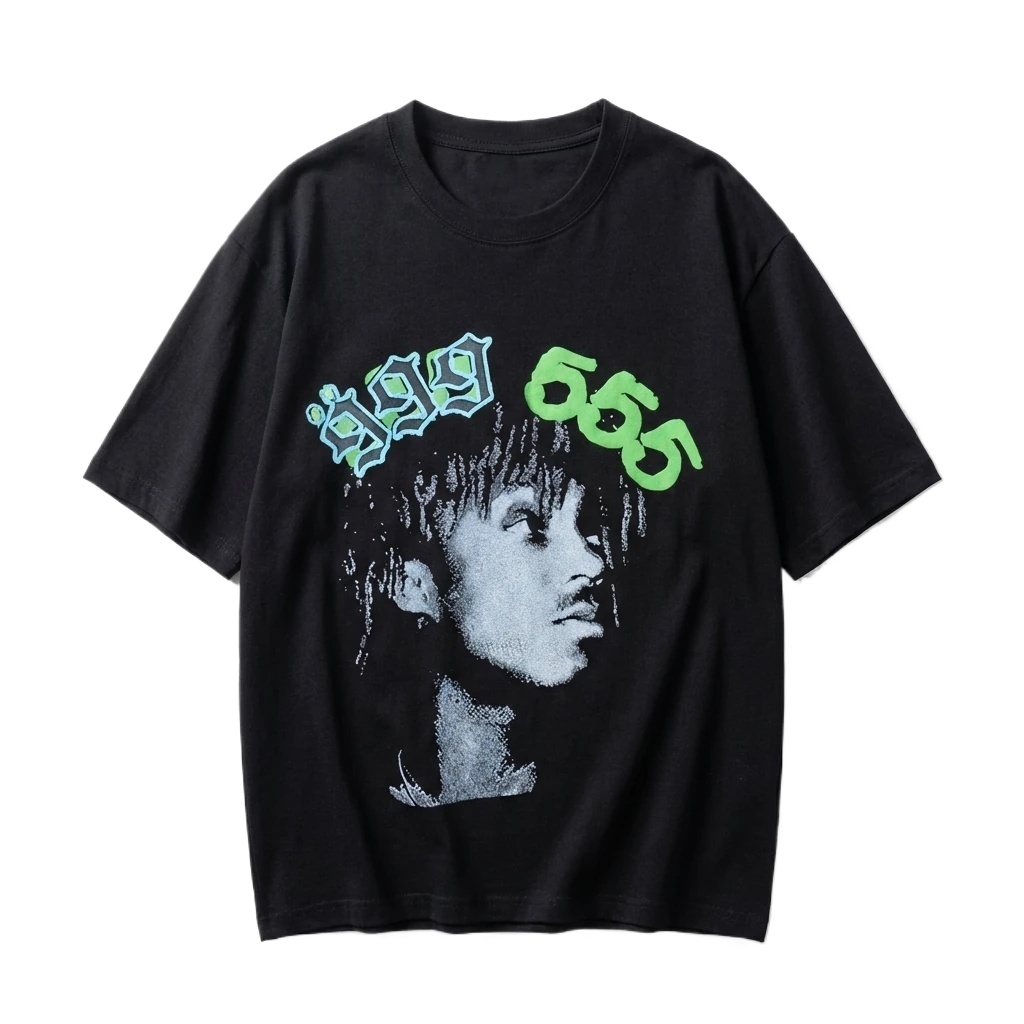Sp5der Portrait Print Trendy Black T-shirt