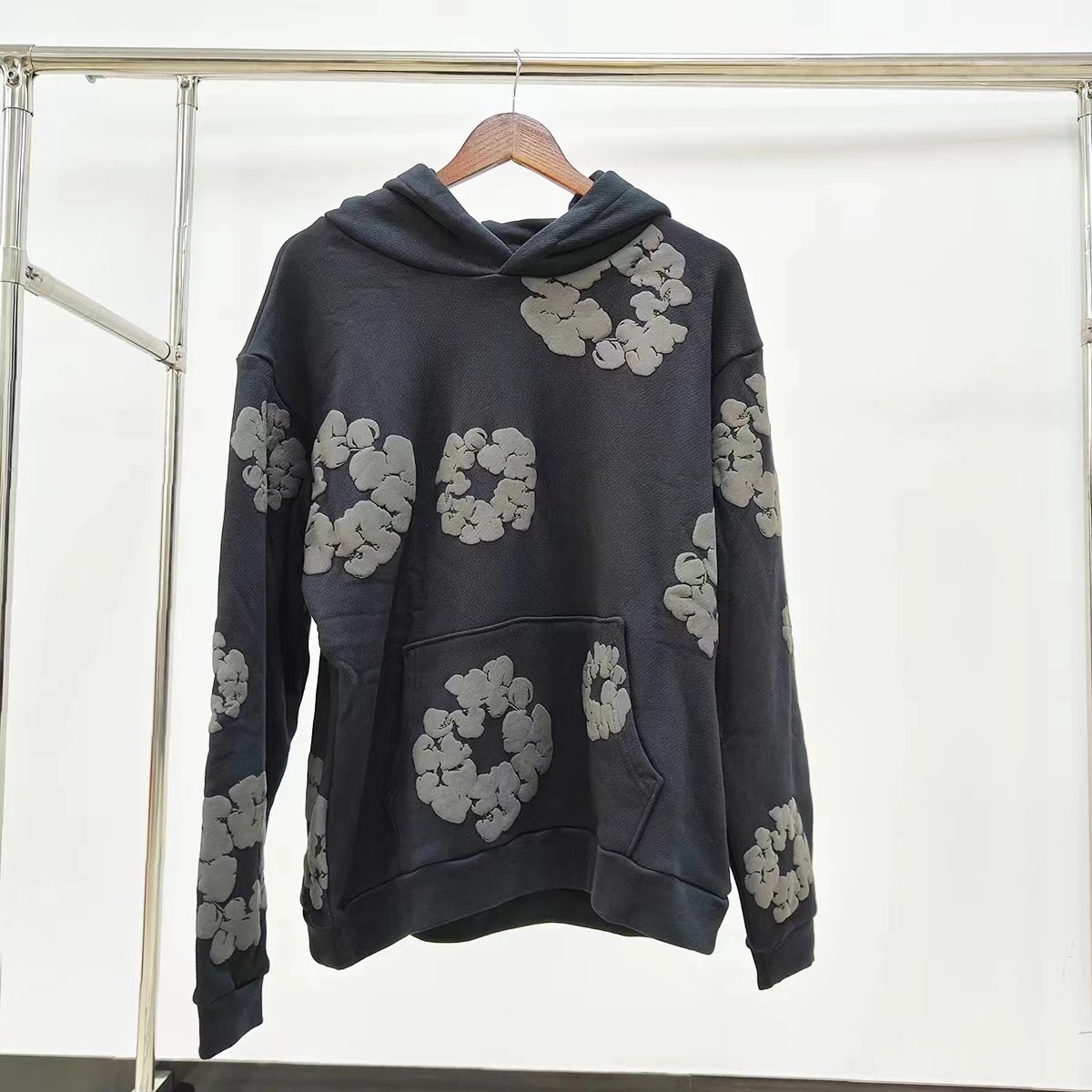 Charcoal Grey Flower Pattern Hoodie