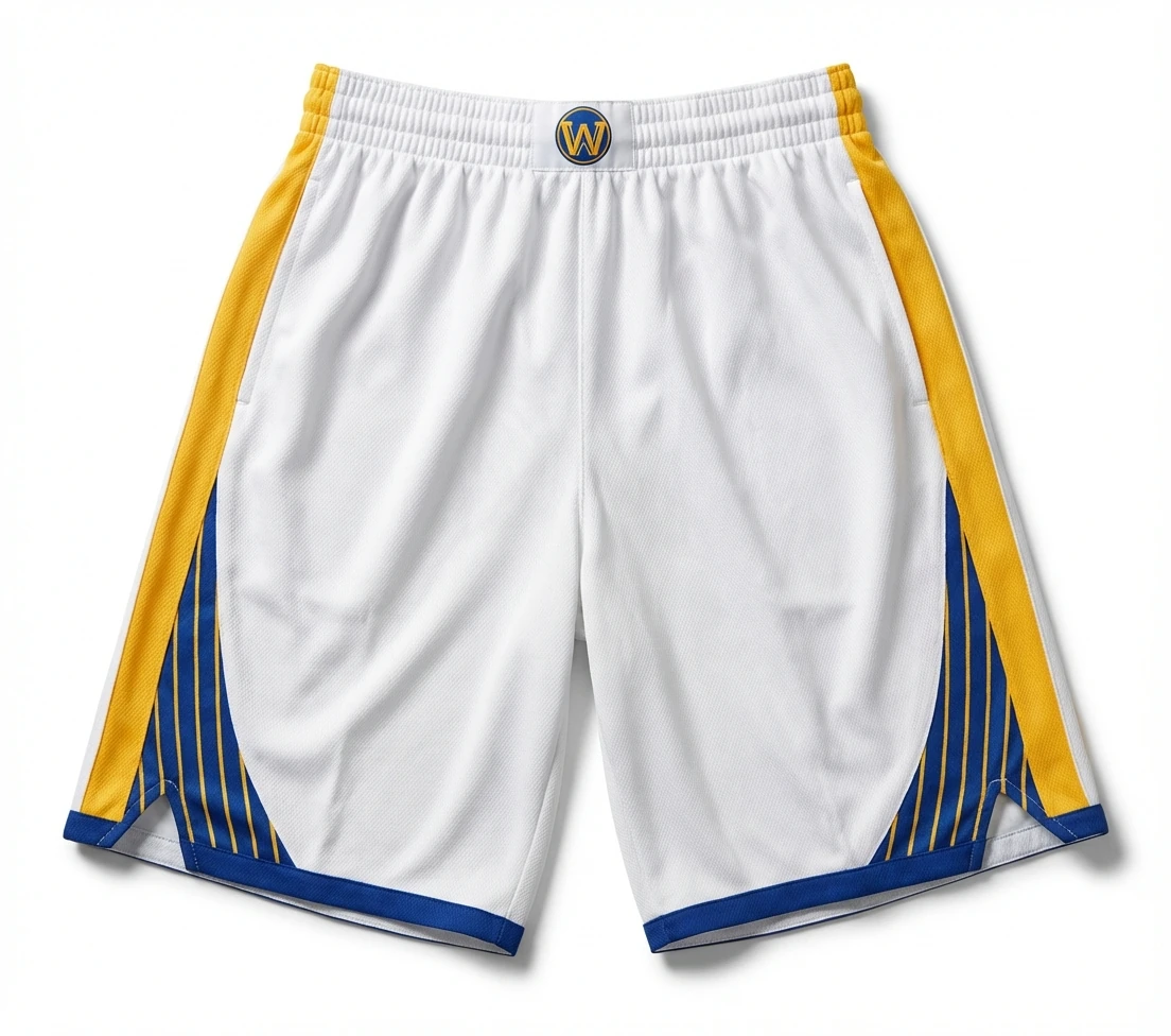 Warriors' Curry's white, yellow and blue shorts