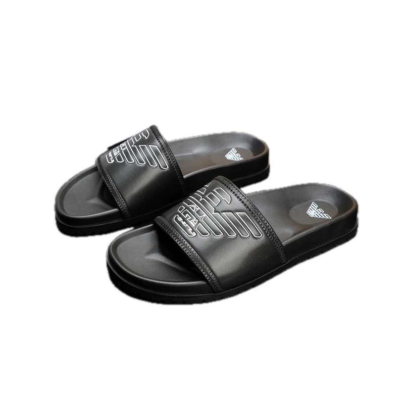Armani Eagle Logo Casual Style Men's Black Slides