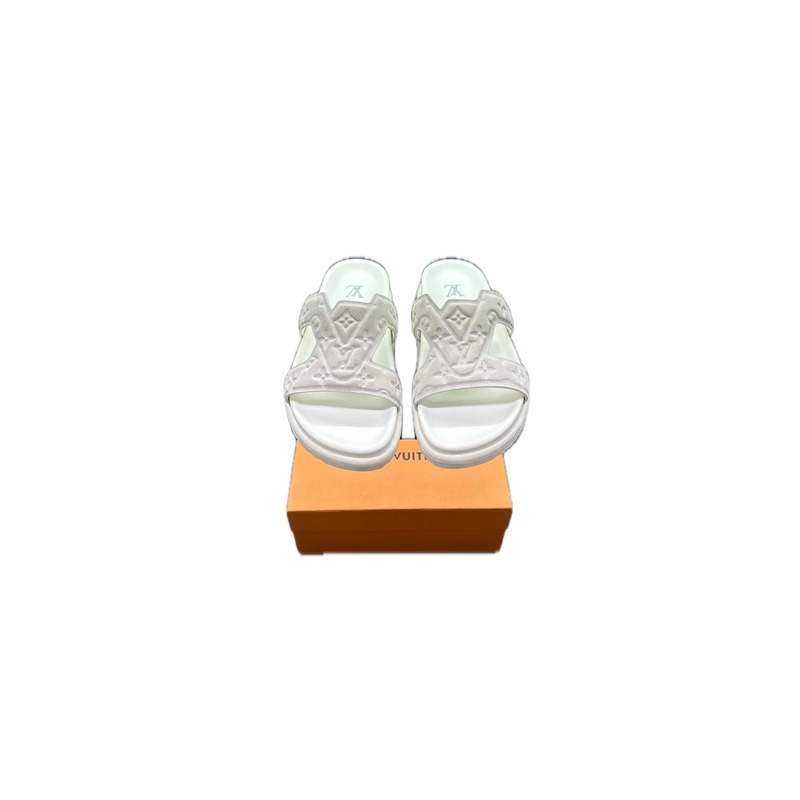 Louis Vuitton Classic Monogram Light Luxury Style White Slide Sandals