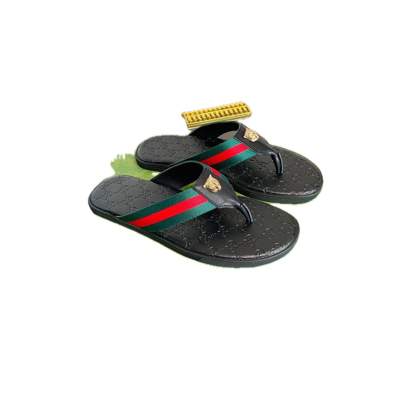 Gucci Tiger Head Webbing Light Luxury Style Black Flip-Flops