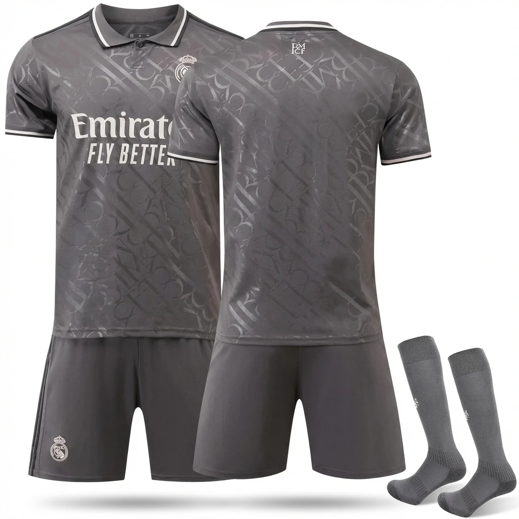 Real Madrid's dark pattern style gray jersey