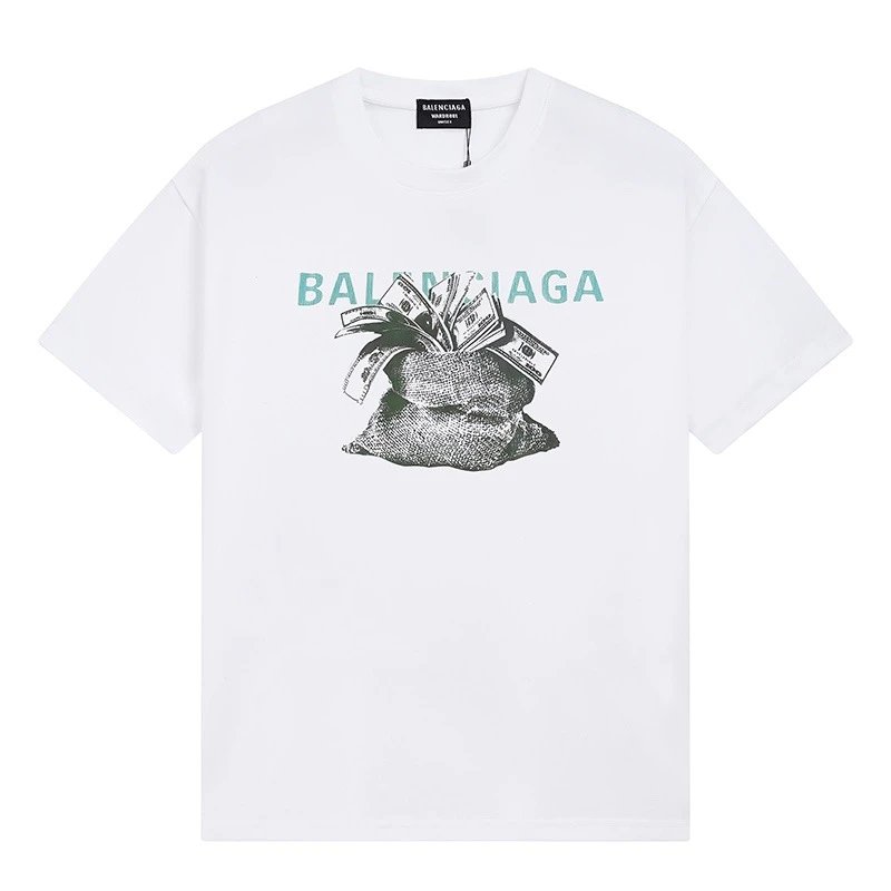 Balenciaga Dollar Bill Print Street Style White T-Shirt