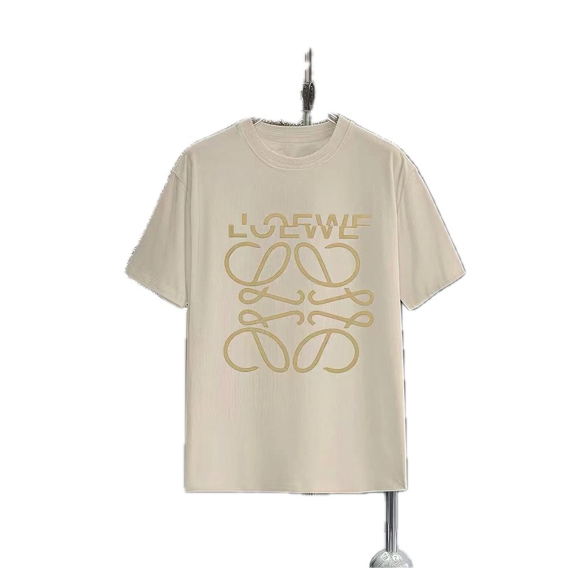 LOEWE Hot-stamped Minimalist Style Off-white Short-sleeve T-shirt