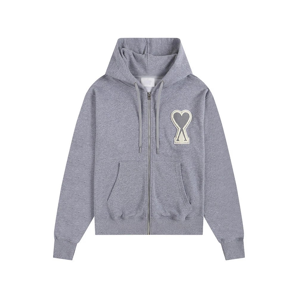 AMI Love Series Grey Zip-Up Hoodie