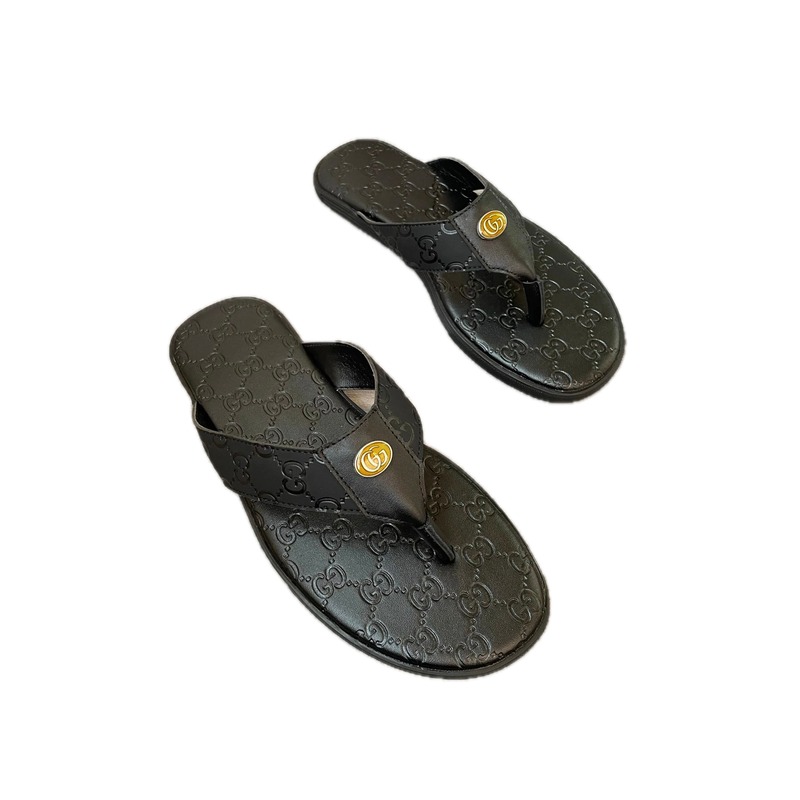 Gucci GG Embossed Light Luxury Style Black Flip-Flops