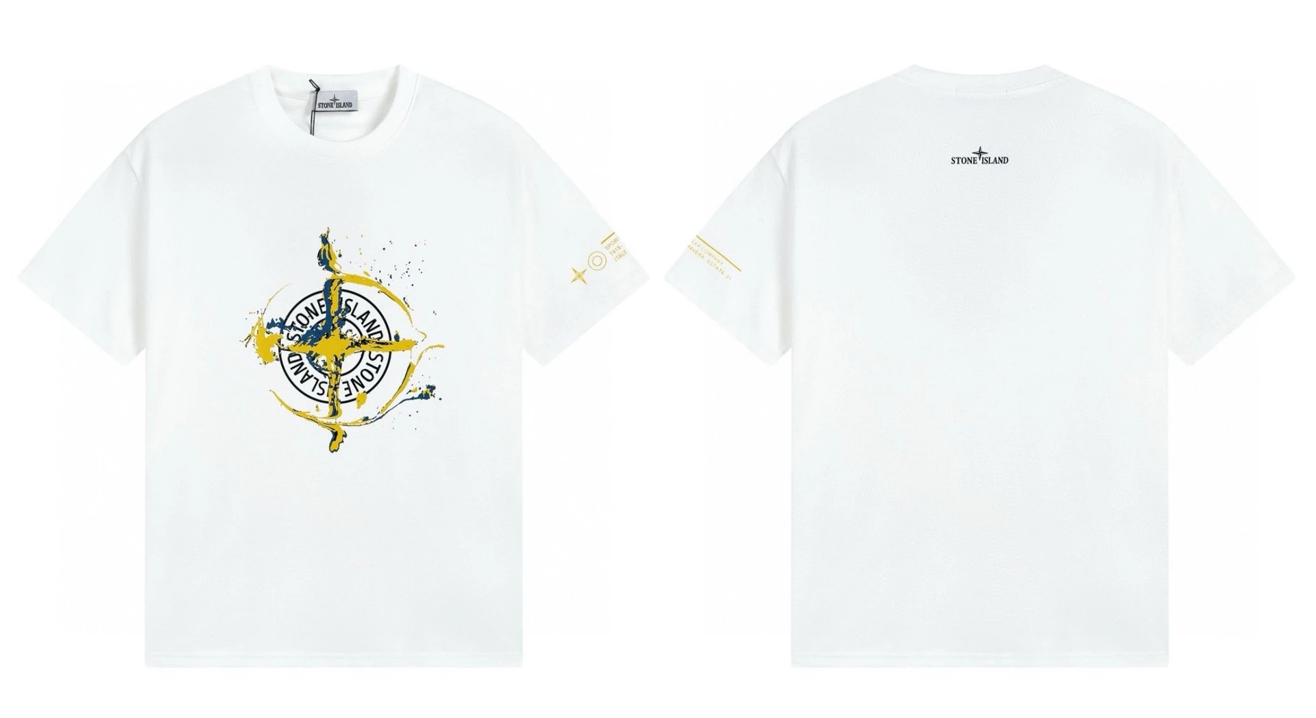 Stone Island Ink-splattered Trendy Style White T-shirt