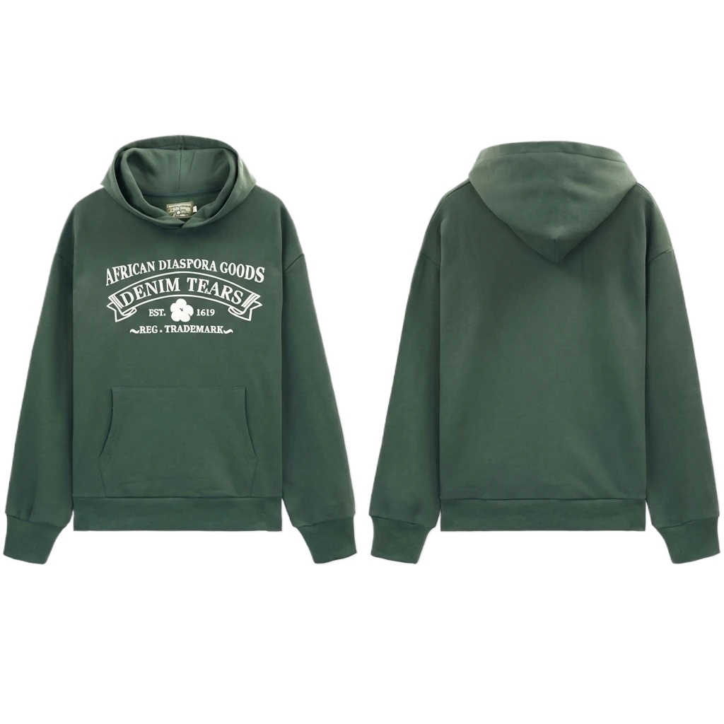 DENIM TEARS retro-style dark green hoodie