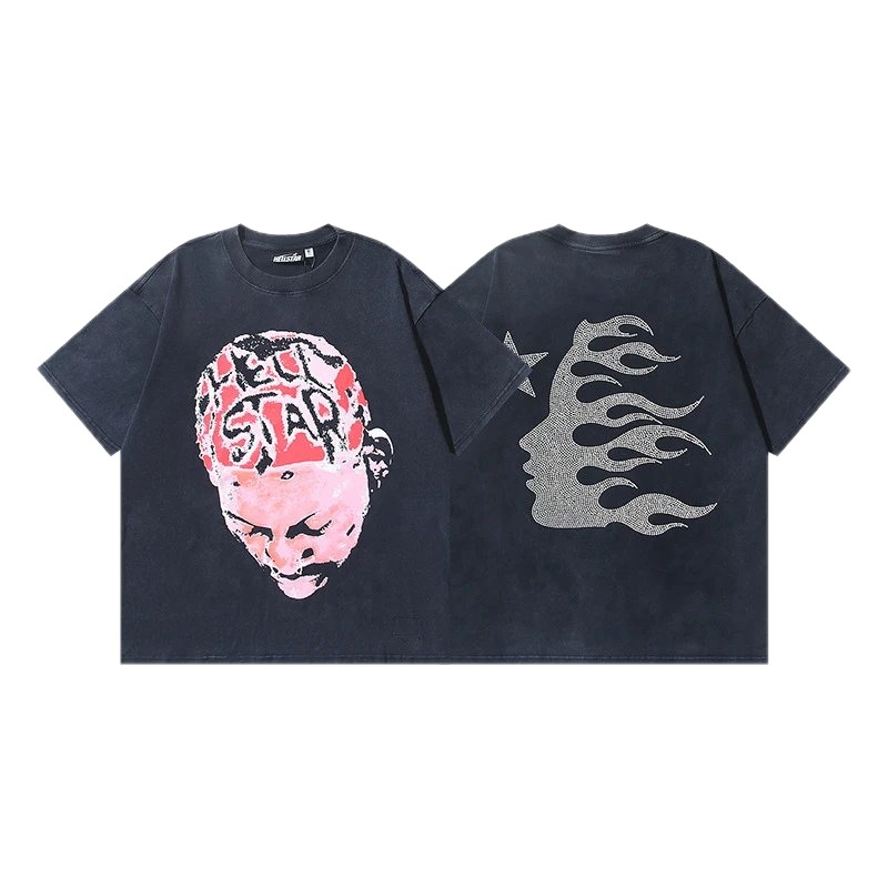 Hellstar Portrait Flame Street Style Black T-Shirt