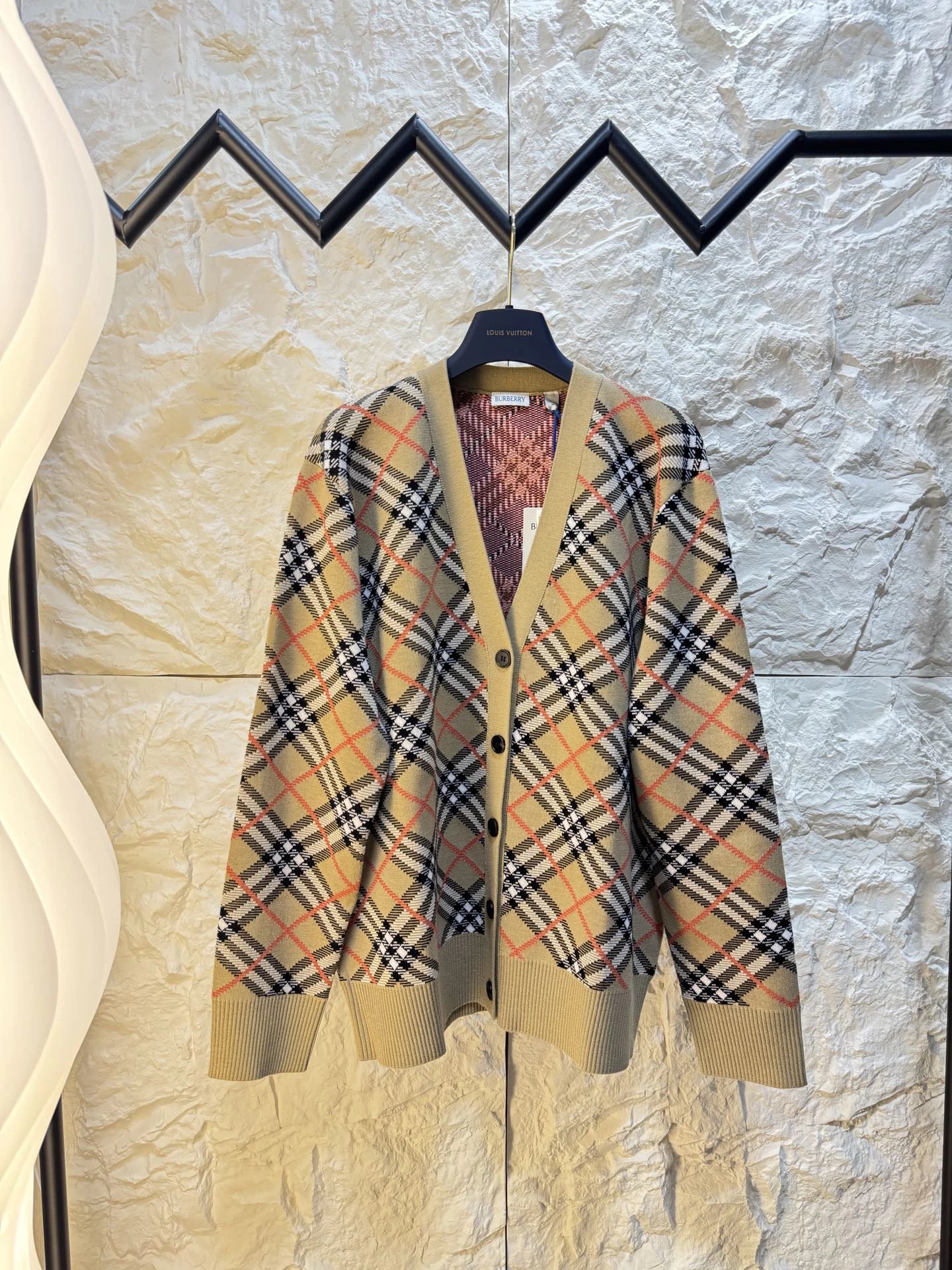 Burberry Tan Check Cardigan with V-neck Cardigan for Travel Look