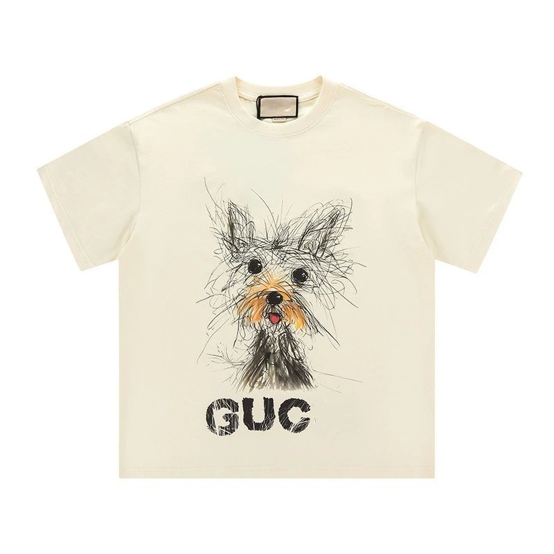 Gucci Puppy Graffiti Casual Style Off-white T-shirt