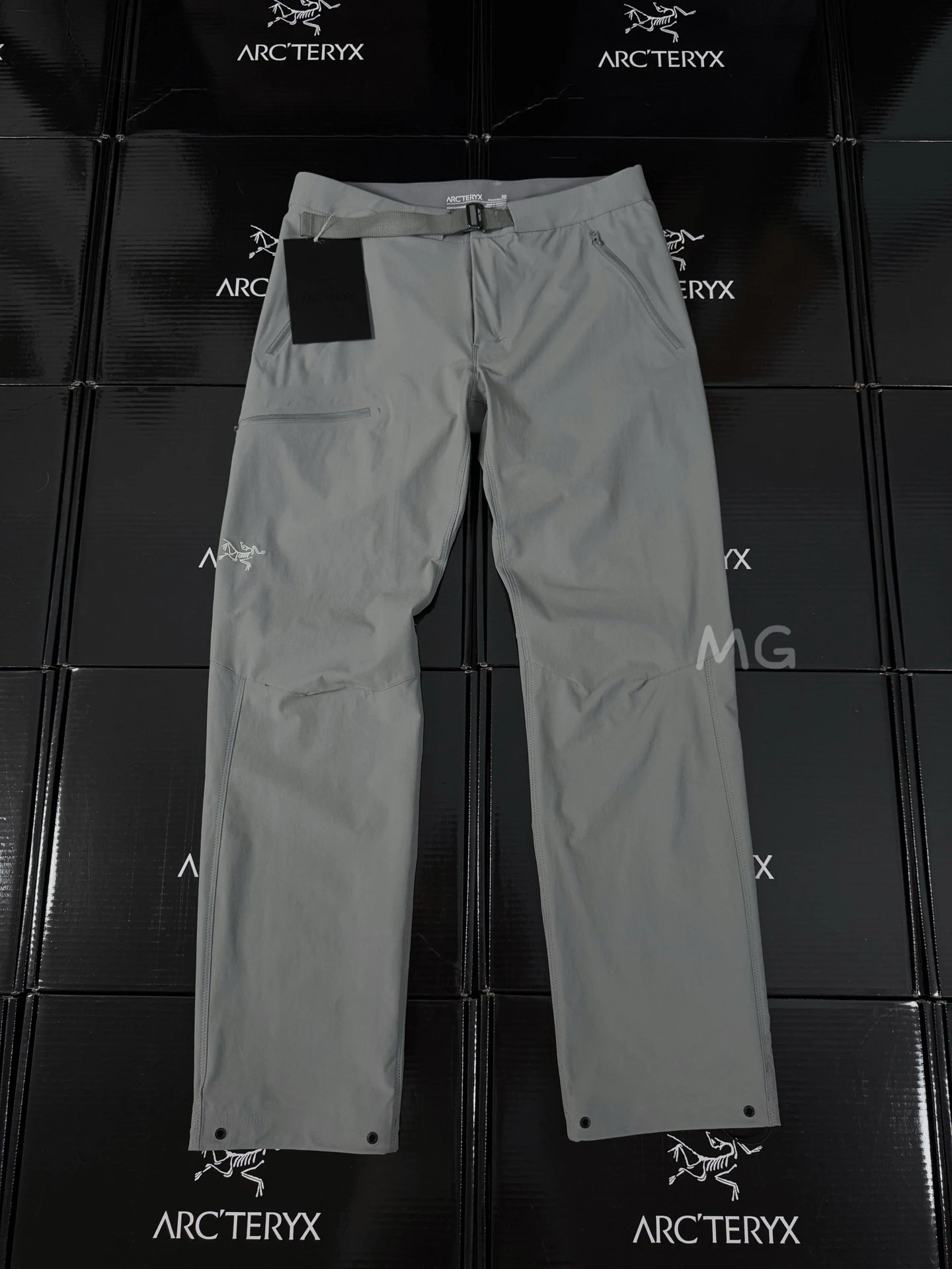 Arc'teryx Gray Technical Hiking Pants with structured outdoor cut and articulated knee seams