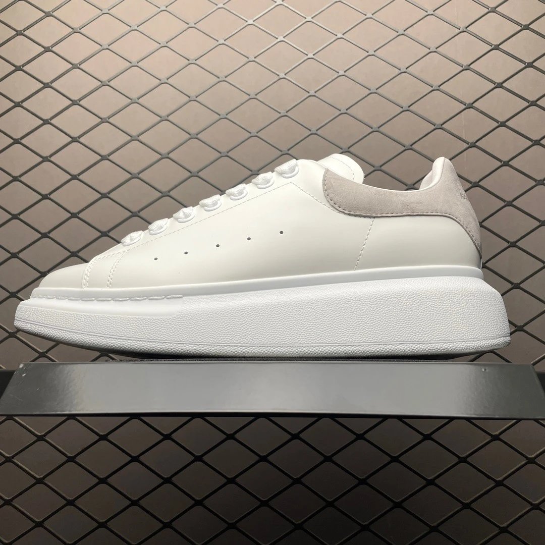 McQueen Oversized Sneakers, Clean Lace Panel in White and Taupe
