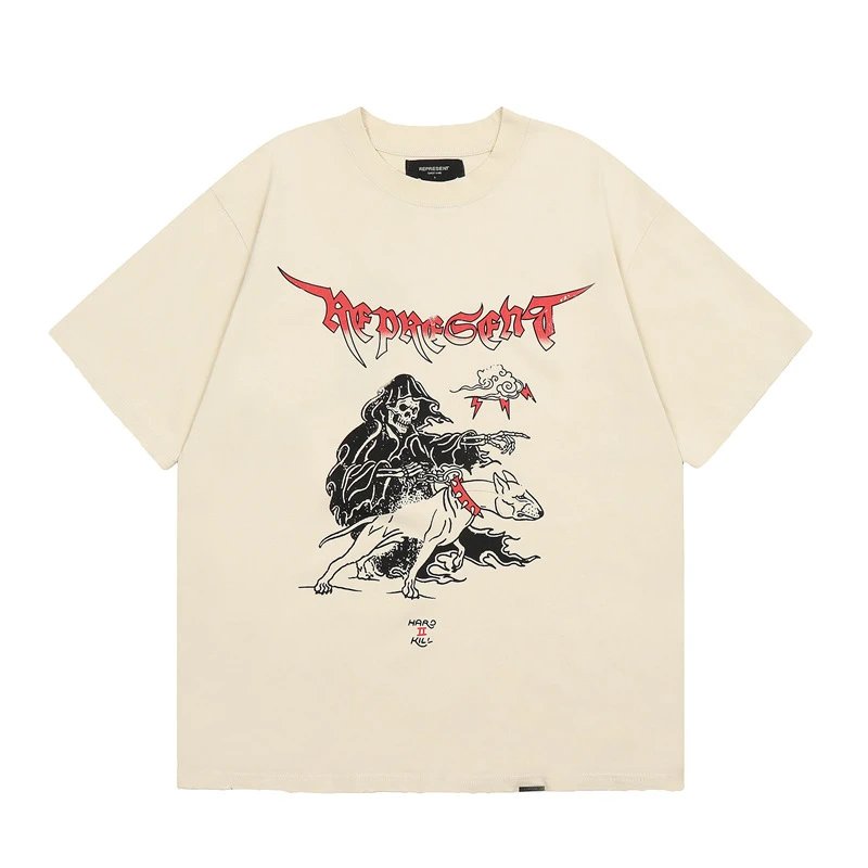 Represent Grim Reaper Print Vintage High Street Beige T-Shirt