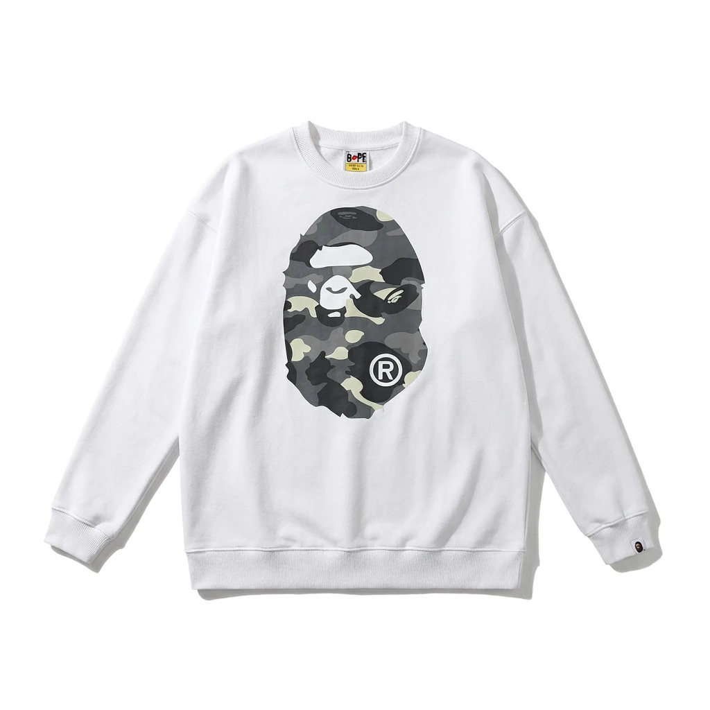 Bape Camouflage Ape Face White Sweatshirt