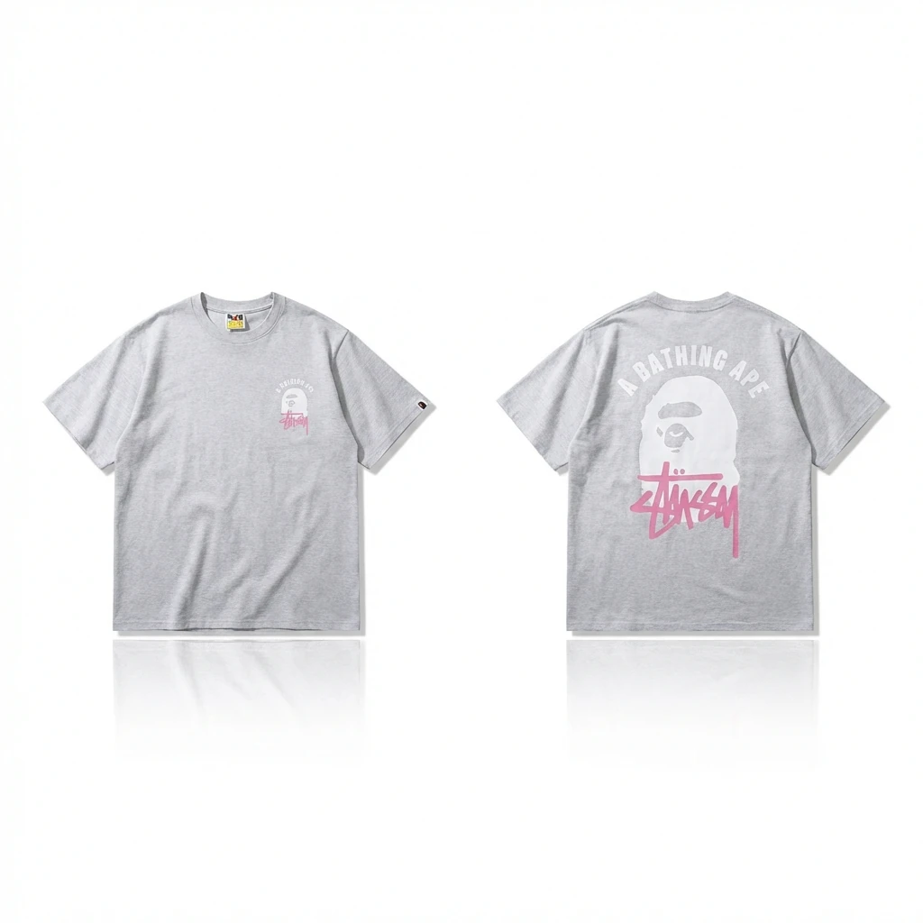 Bape Ape Head Trendy and Cool Style Gray T-shirt