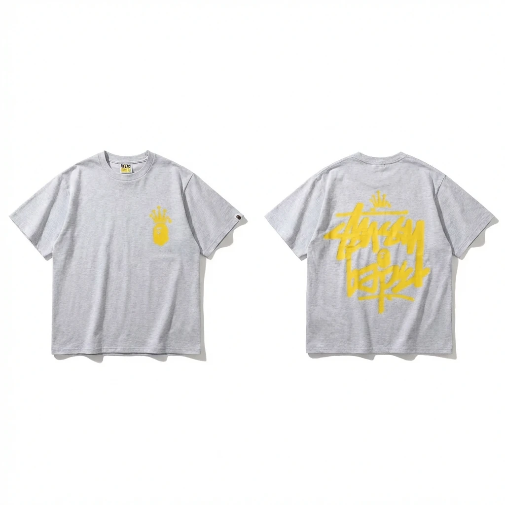 Bape Crown Trendy Brand Light Gray T-shirt