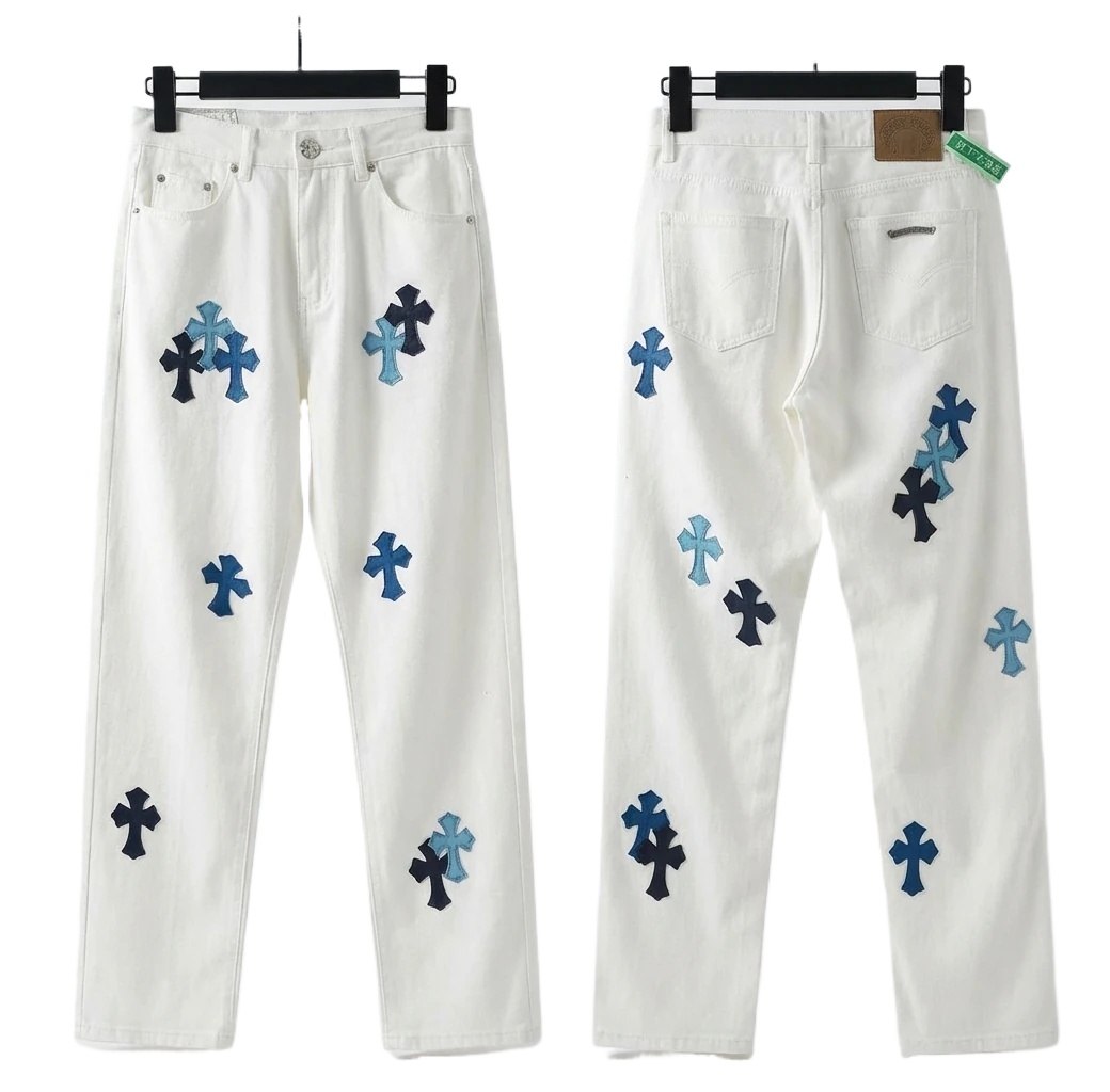 Chrome Hearts Cross Trendy Cool White Jeans