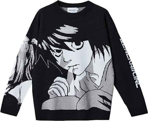 Premium Style Anime graphic sweater Black Knit Top for Minimal Outfits