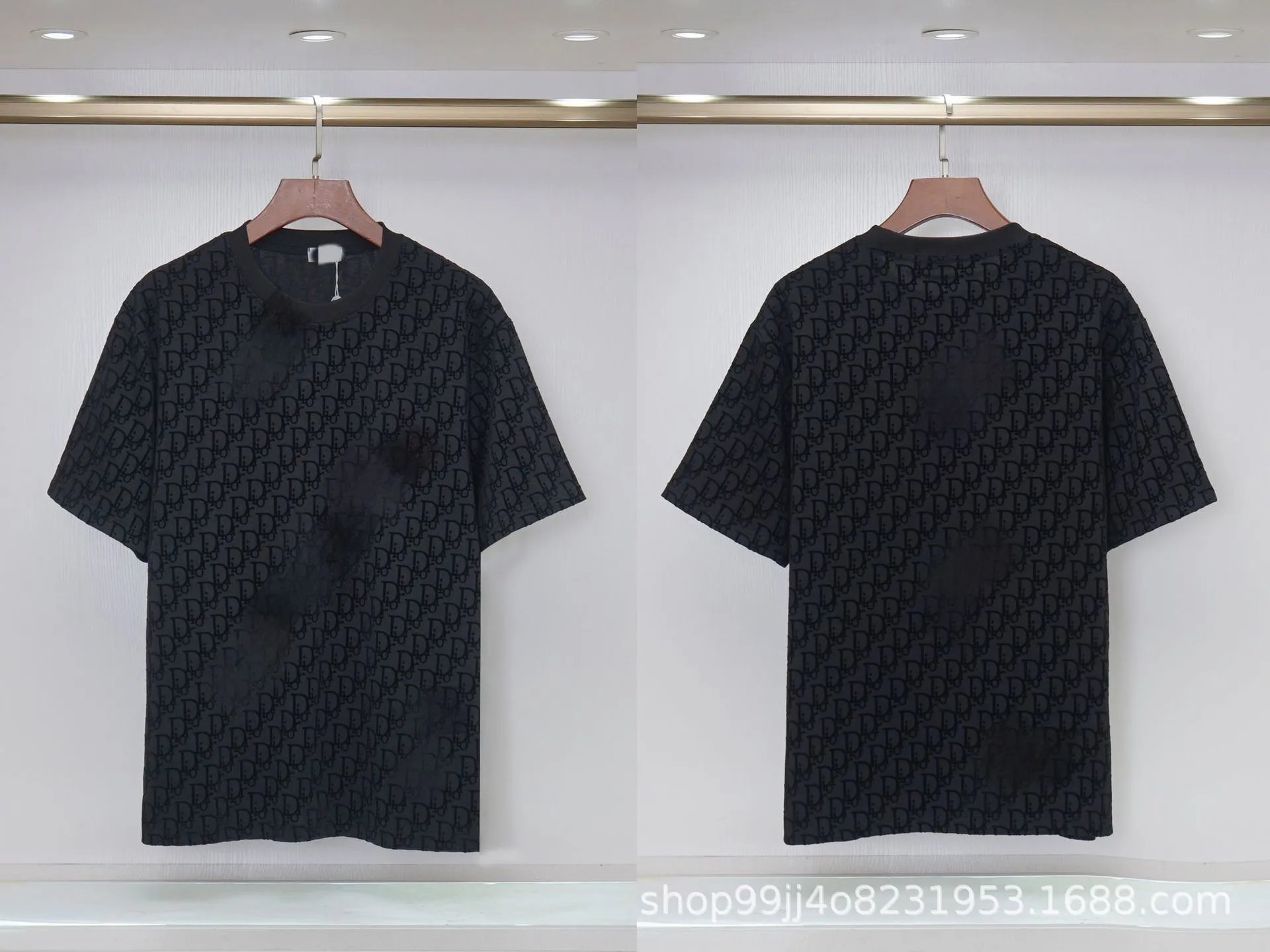 Dior All-over Monogram Print Light Luxury Style Black T-Shirt
