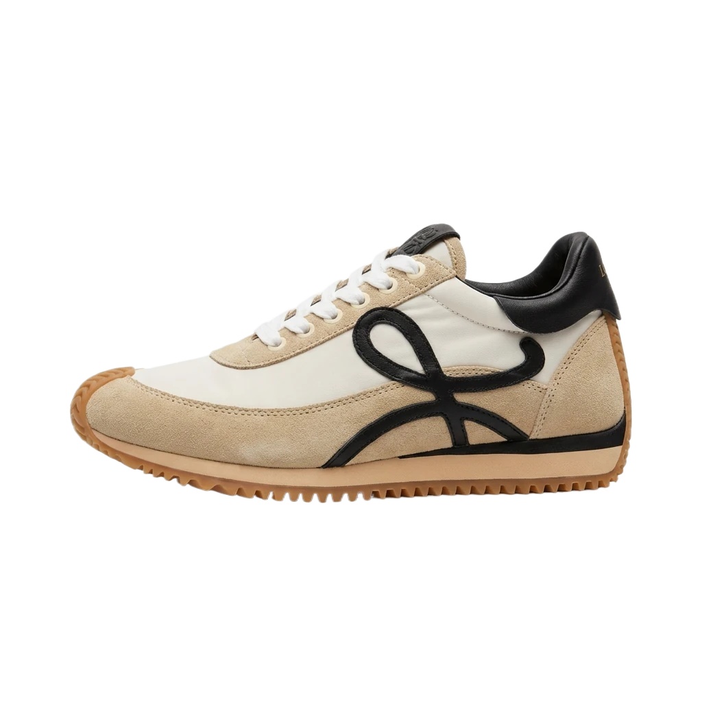 LOEWE retro-style black and brown color-blocking sneakers