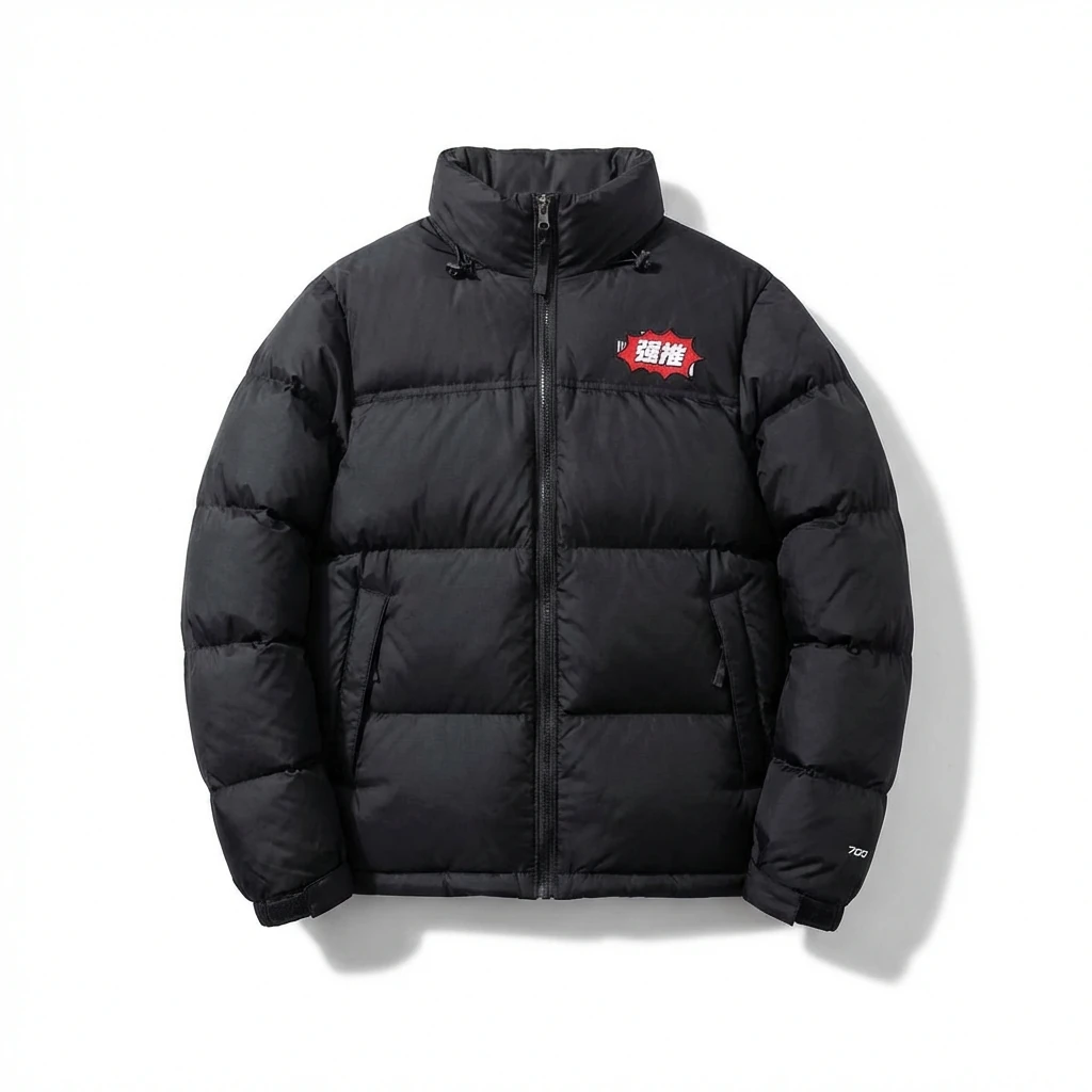 The North Face black trendy and cool down jacket.