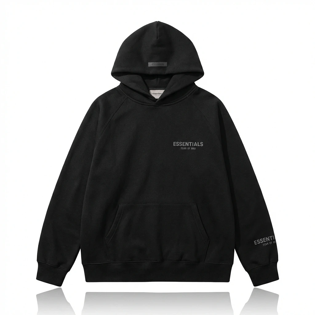 ESSENTIALS minimalist style black hoodie