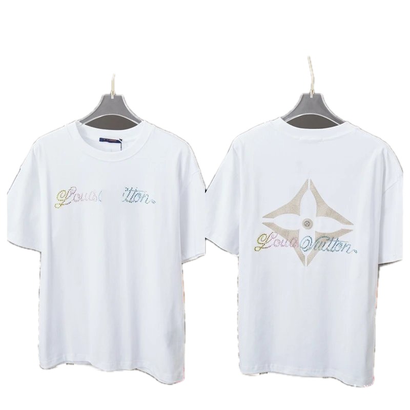 Louis Vuitton Monogram Hot-Fix Rhinestone Trendy White T-Shirt
