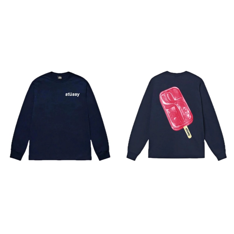 Stussy popsicle print dark blue long-sleeved shirt