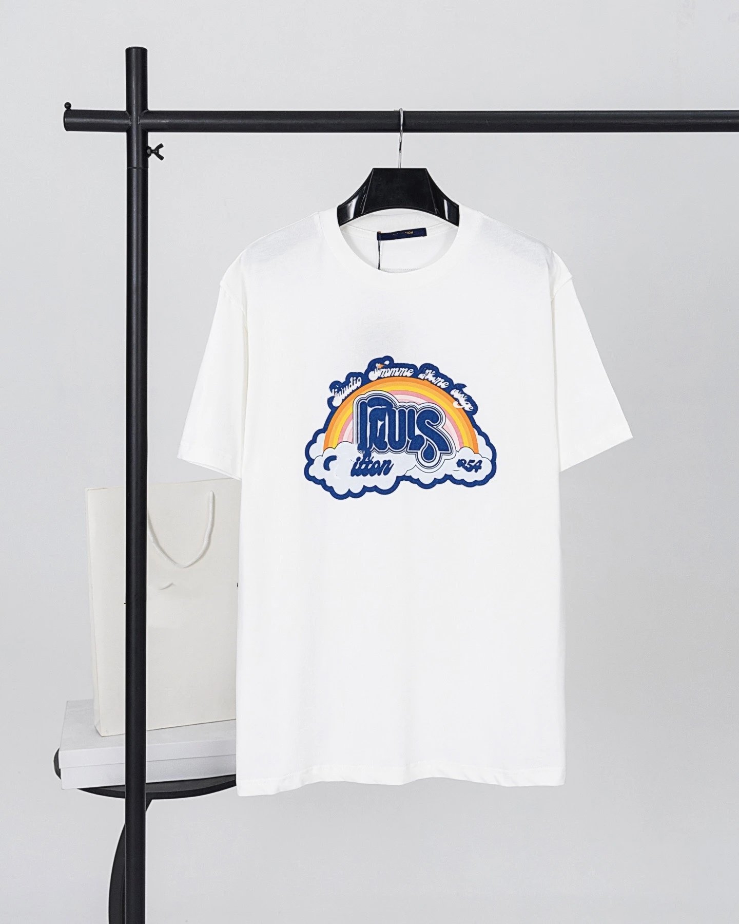 Louis Vuitton Vintage-style Rainbow Print White T-Shirt