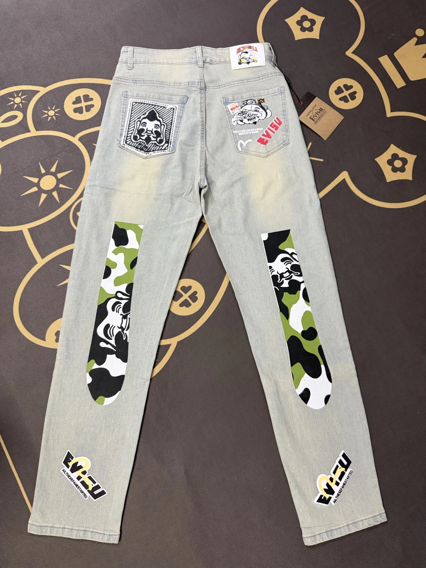 Evisu Streetwear Light Gray Patchwork Jeans