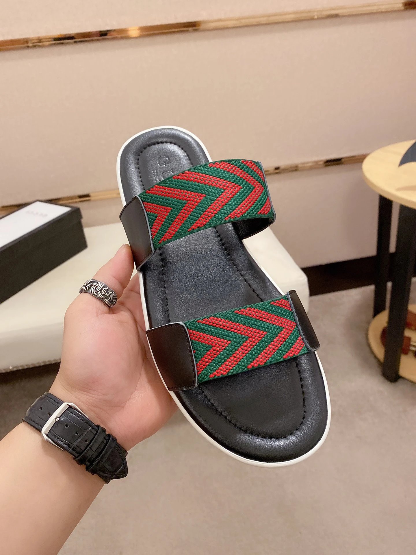 Gucci Classic Webbing Vintage Red and Green Casual Slides