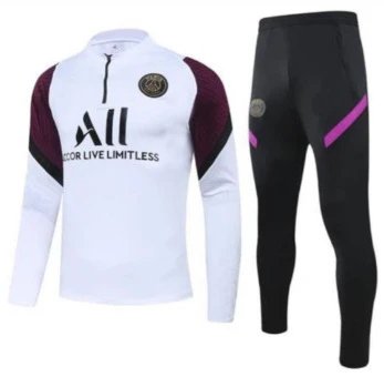 Paris Saint-Germain 2020-21 Half-Purple Sleeve Detail White Training Tracksuit Set Resort Wear