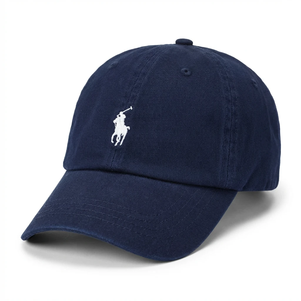 The classic dark blue cap of Ralph Lauren.