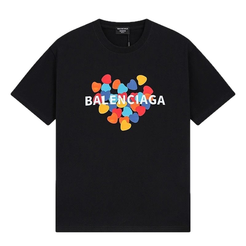 Balenciaga Trendy Black T-shirt with Heart Print