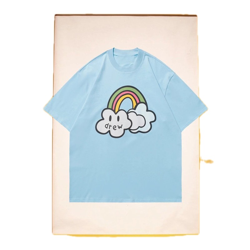 DREW Rainbow Cloud Casual Style Light Blue Short Sleeve T-Shirt