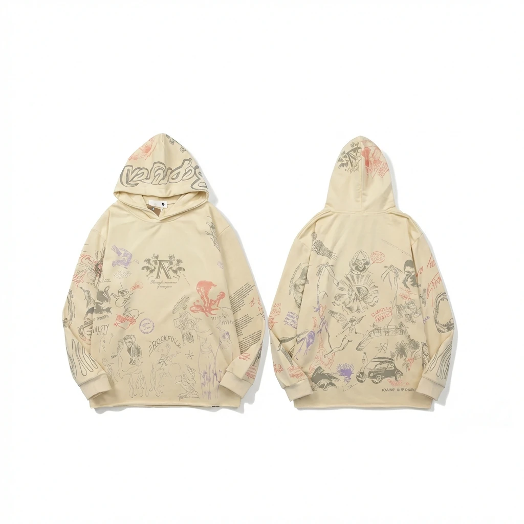 Represent Graffiti Style Beige Hoodie