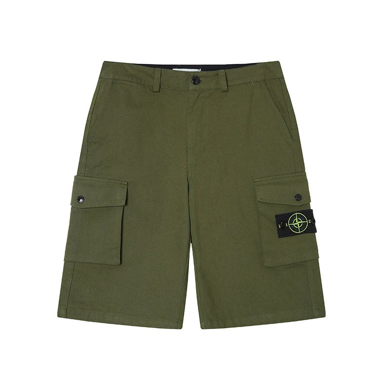 Stone Island Techwear Style Army Green Cargo Shorts
