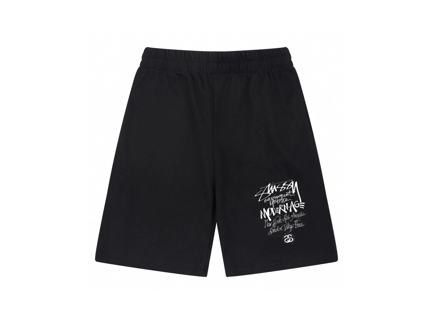 Stussy graffiti-style black shorts