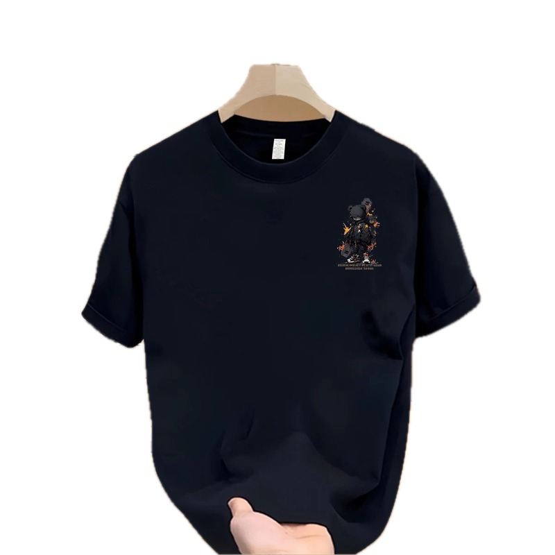 Streetwear Street Style Navy Blue Mechanical Bear Graphic Short-sleeve T-shirt