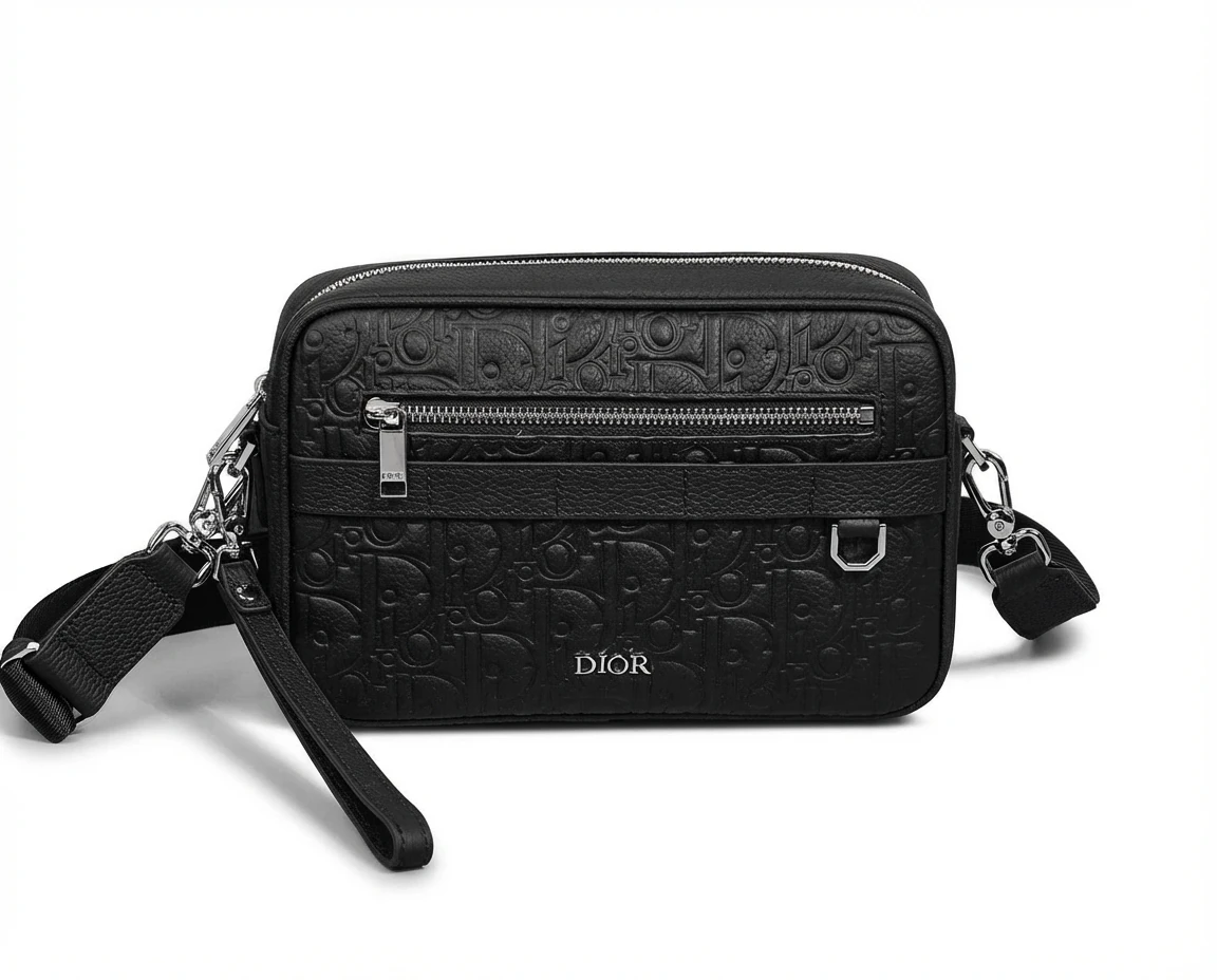 Dior embossed trendy black shoulder bag