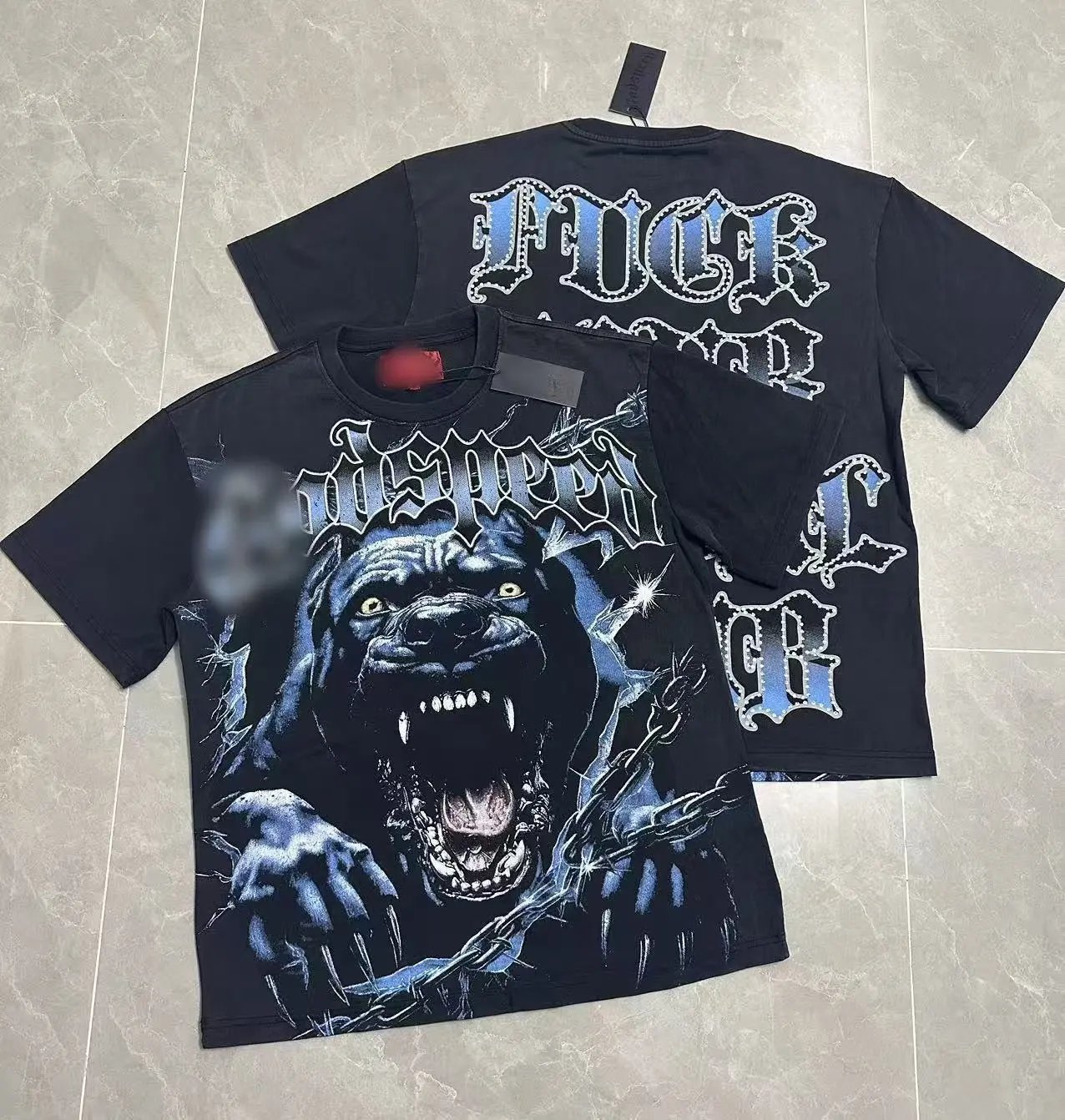 GOD Vicious Dog Printed Gothic Style Black Short-sleeve T-shirt