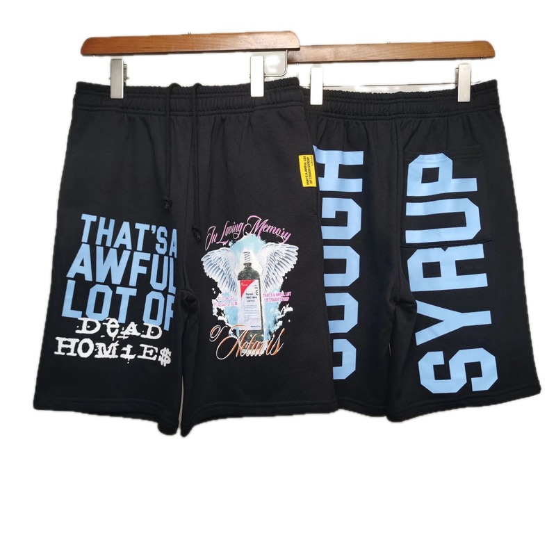 COUGH SYRUP Print Street Style Black Shorts