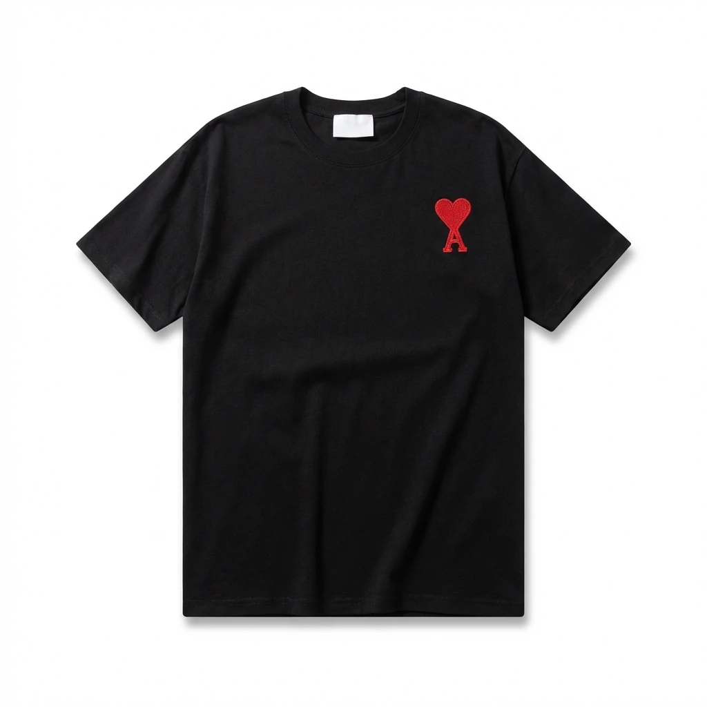 AMI Love Embroidery Simple Black T-shirt