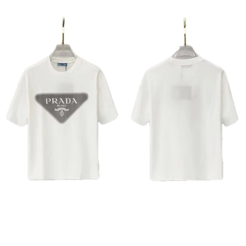 Prada Triangle Logo Minimalist Style White T-Shirt