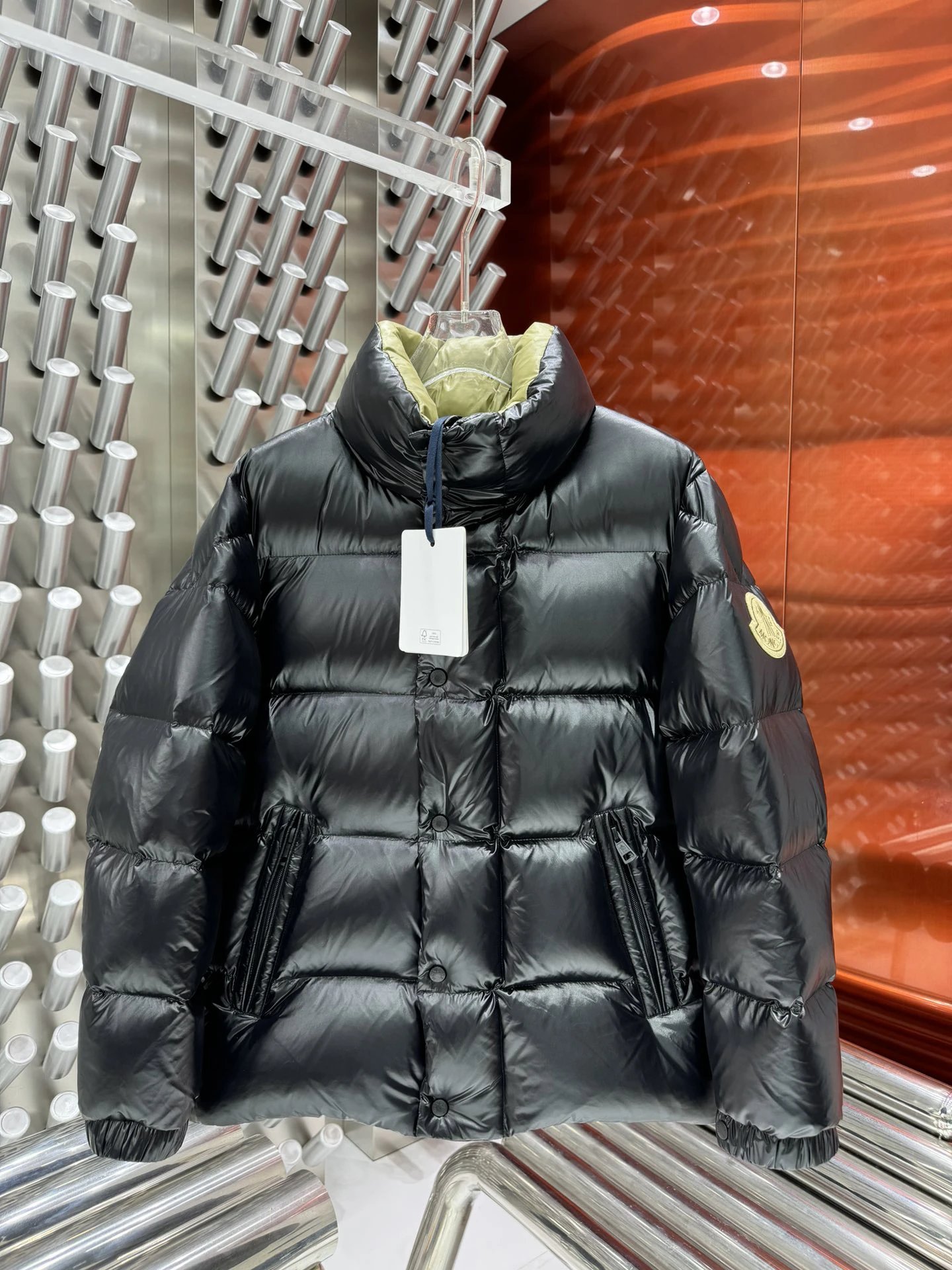 Moncler Black Glossy Puffer Jacket for Outdoor Errands