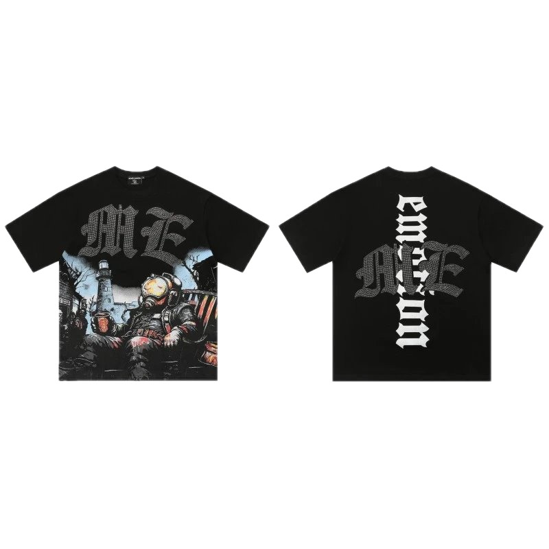 Mixed Emotion Printed Dark-style Black T-Shirt